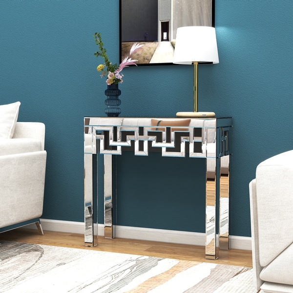 Silver orchid ham long narrow shop console table with mirrored top