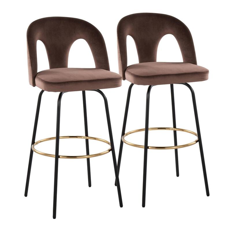 Porch & Den Ashton Upholstered 30" Bar Stool with Metal Legs & Round Gold Footrest (Set of 2)