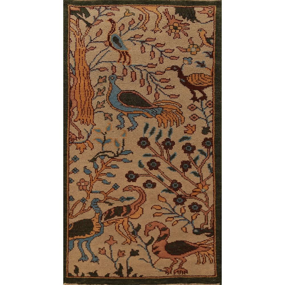 Animals Design Ziegler Indian Foyer Rug Hand-Knotted Wool Carpet - 2'8"x 6'0"