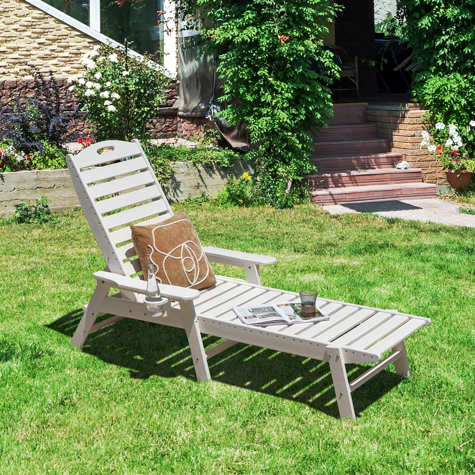Costway Patio Lounge Chair Chaise Adjustable Back Weatherproof