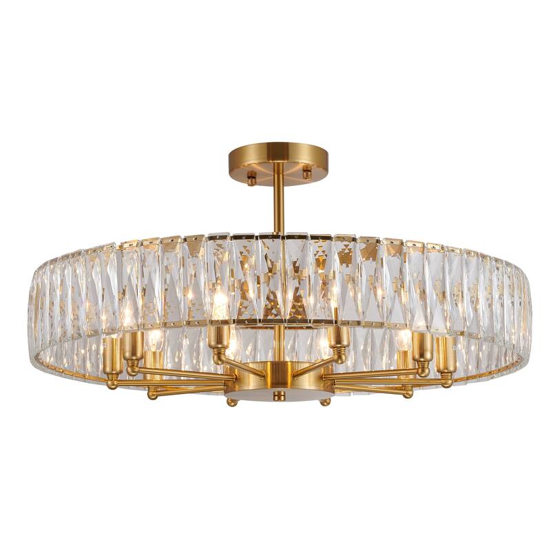 10-Light Gold Chandelier With Clear Crystals