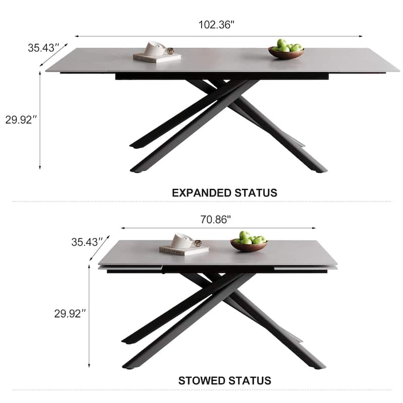102.36 Inch Extendable Rectangular Sintered Stone Dining Table