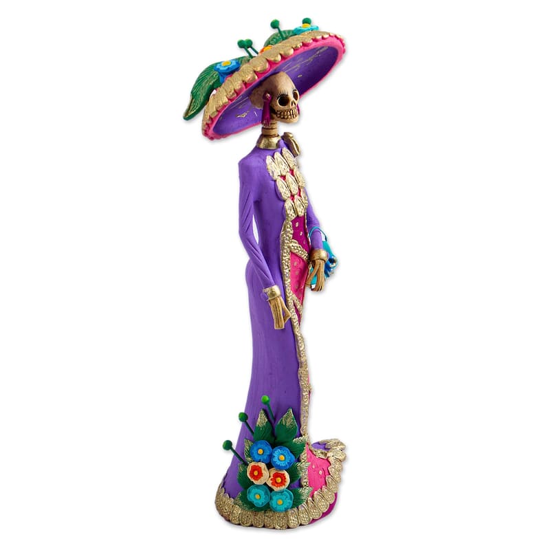 Novica Handmade La Catrina Socorro Ceramic Sculpture
