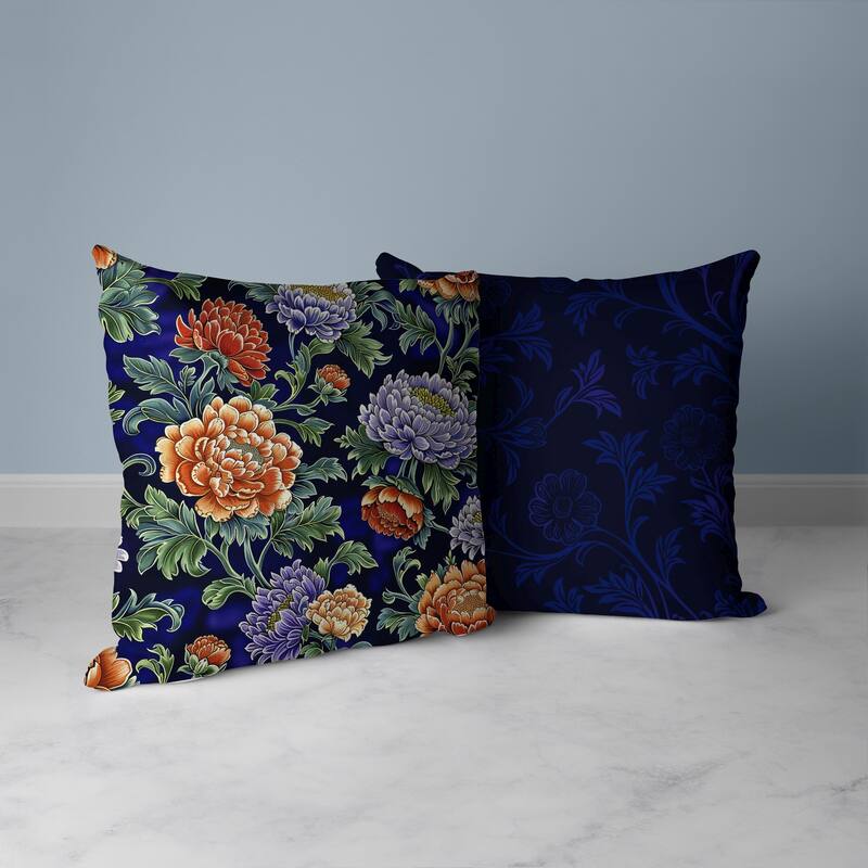Meadow Bloom Faux Suede Reversible Throw Pillow Orange and Blue