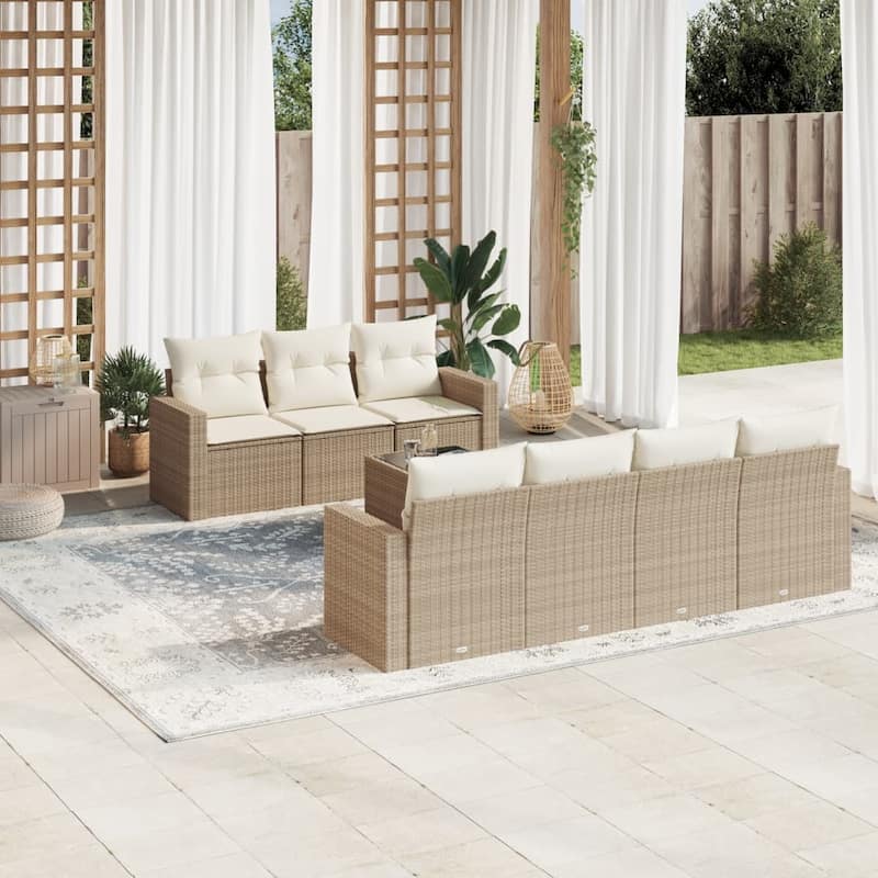 vidaXL Patio Sofa Set with Cushions Outdoor Furniture 8 Piece Poly Rattan - 21.7 x 21.7 x 14.6 - Beige and cream