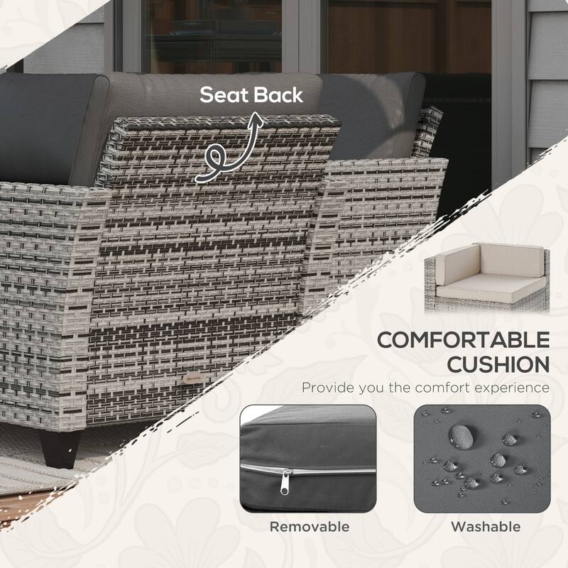 Outsunny 5 Piece Patio Furniture Set with Cushions, Outdoor Conversation Set with Rattan Three-Seater Sofa, Chairs & Footstools