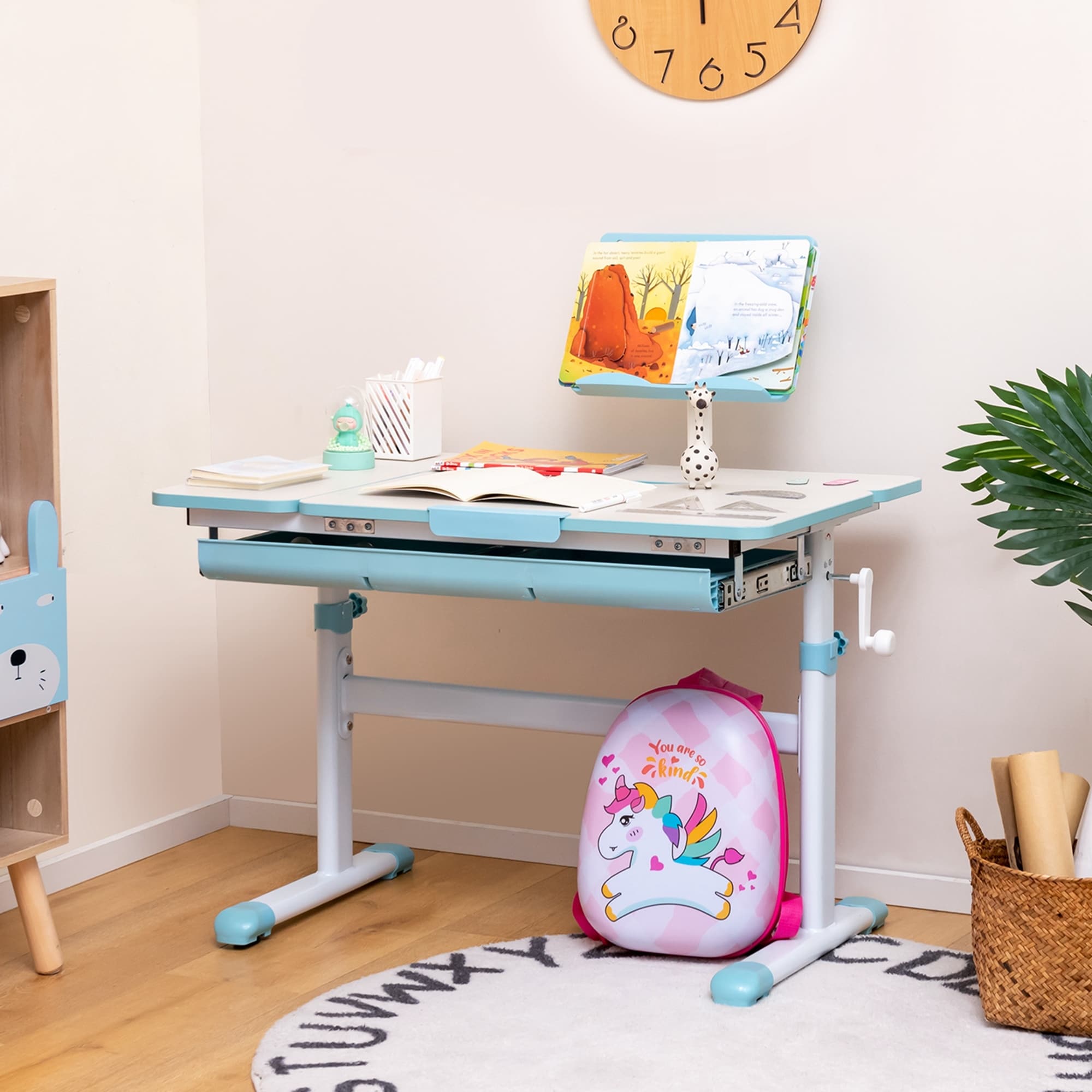 Height-Adjustable Kids Desk Study Table with Tilt Desktop & Book Stand