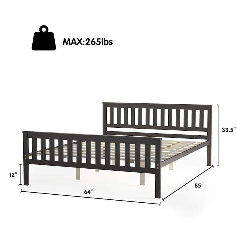 Costway Queen Wood Platform Bed with Headboard and Footboard Mattress