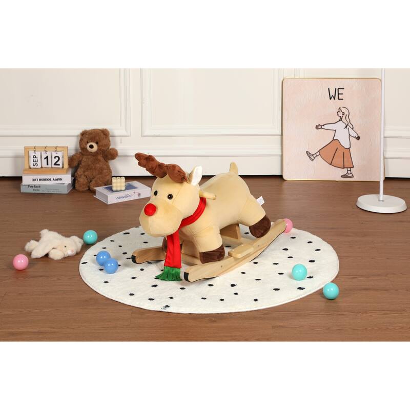 Anmytek Rocking Christmas Deer Toy Plush Interactive Toddler Rocker with Sound Motor Skills Gift