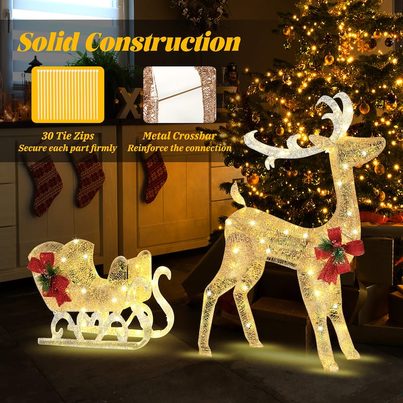 Costway Lighted Christmas Reindeer & Sleigh, Outdoor & Indoor - See Details