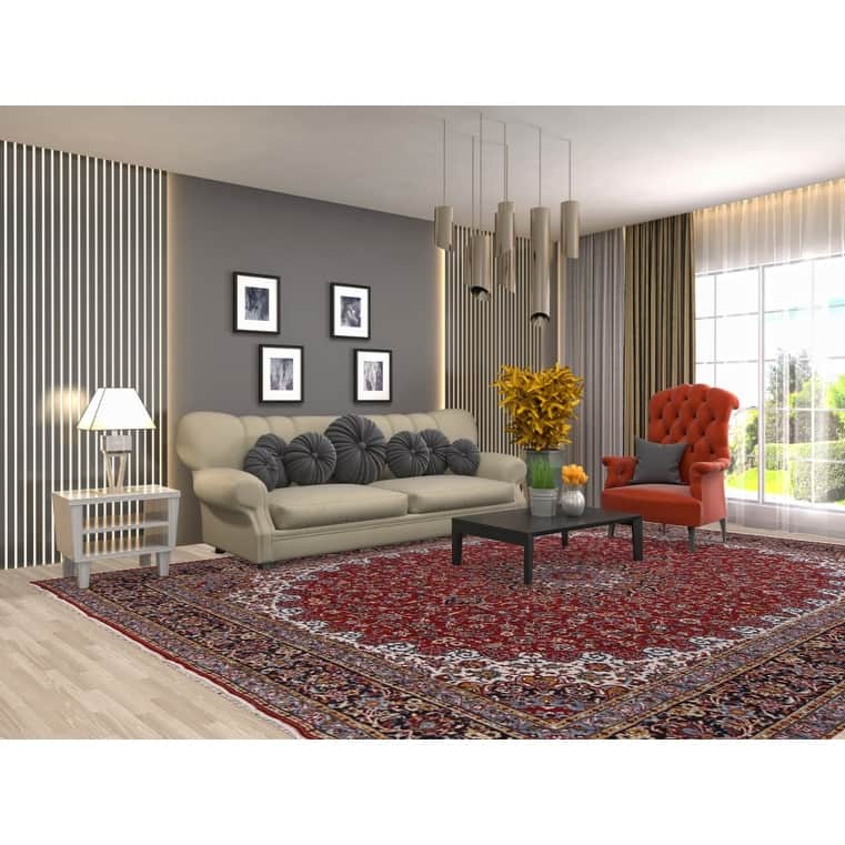 Traditional Red Kashan Turkish Area Rug Oriental Machine Made Carpet - 9'8" x 12'5"