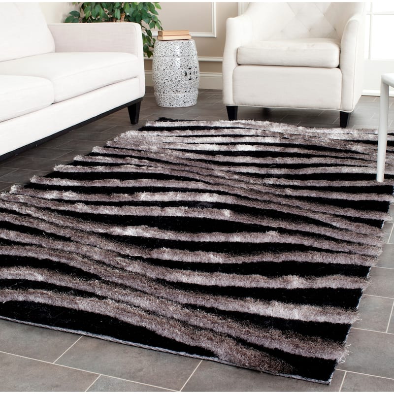 SAFAVIEH Handmade 3D Shag Edilia Rug - 2'6" x 4' - Black/Grey - Rectangle