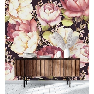 Dark Wallpaper with Peonies Peel and Stick and Prepasted - Bed Bath ...