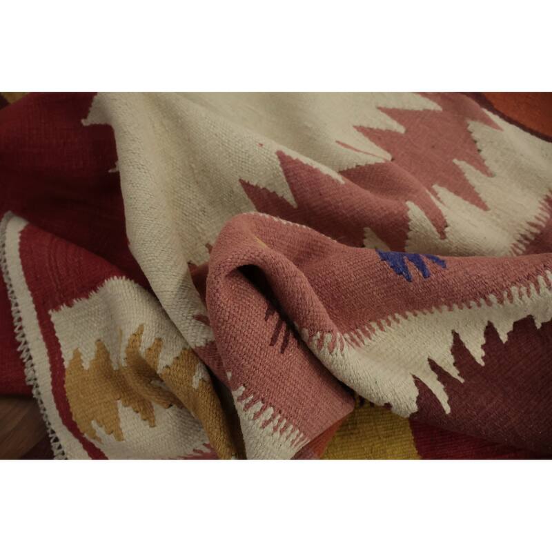 Hand Woven Oriental 100% Wool Carpet Southwestern Tribal Multi-Colored Kilim Area Rug - 9' 5'' X 7' 9''