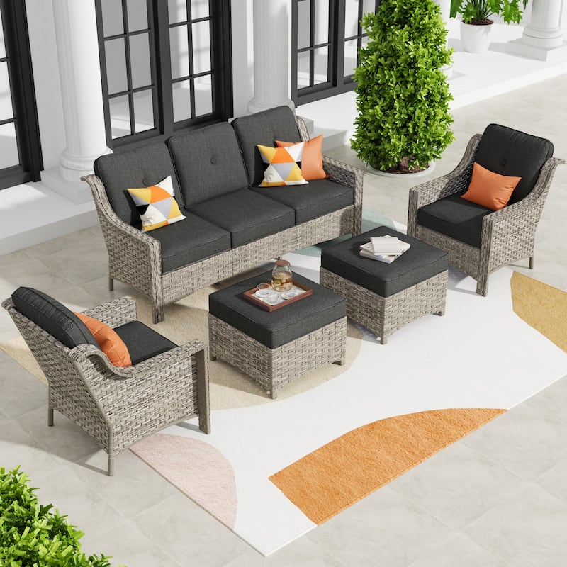 HOOOWOOO 5-piece Wicker High Back Outdoor Furniture Conversation Set