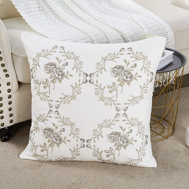 Canvas Pillow Shells with Rose Embellishments (Set of 2), NO INSERT