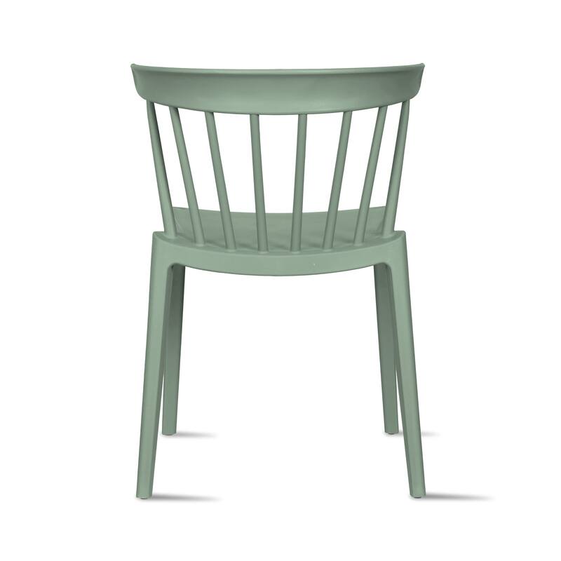 Set of 2 Stackable Modern Plastic Low Back Windsor Dining Chairs With Spindle Back For Kitchen Indoor Outdoor Patio Office