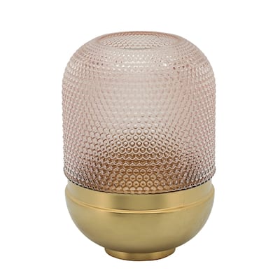 11" Glass Vase Contemporary Glam Pink and Gold Textured Dot Design Glass Vase for Floral Display and Centerpiece -