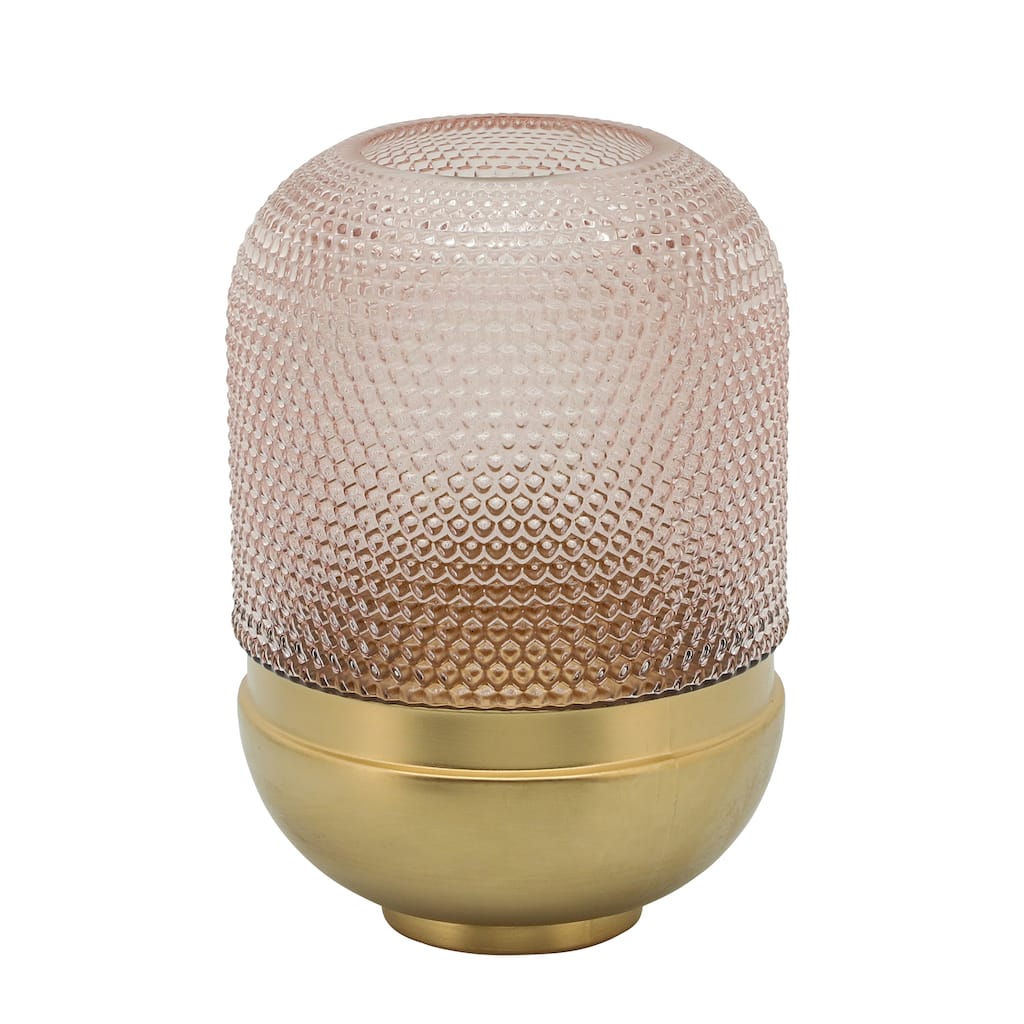 11" Glass Vase Contemporary Glam Pink and Gold Textured Dot Design Glass Vase for Floral Display and Centerpiece -