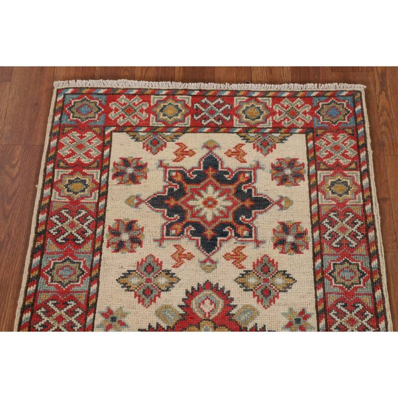Geometric Kazak Runner Rug Hand-Knotted Wool Carpet - 2'1" x 5'10"