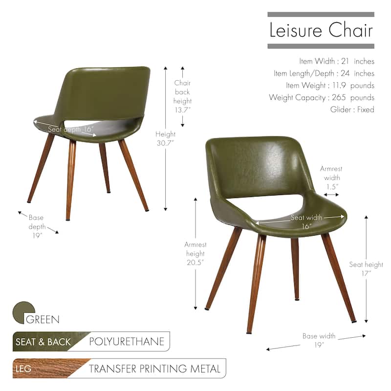 Porthos Home Shane Faux Leather Mid-Century Dining Chair with Metal Legs, Set of 2