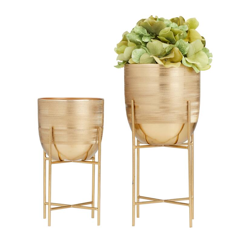 Silver, Gold or Gray Metal Modern Planter with Removable Stand (Set of 2) - S/2 6", 5"W