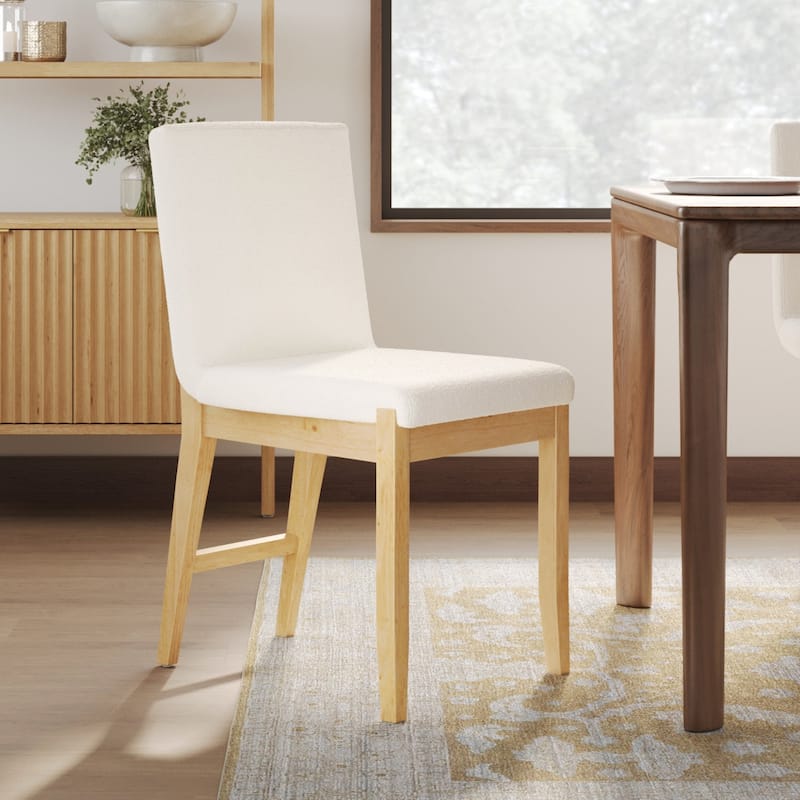 Gracie Modern Dining Chair, Upholstered Accent Dining Chair - Single - Cream Boucle/Warm Pine