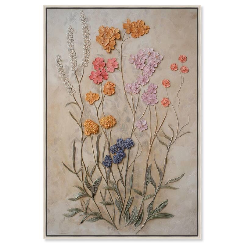 Sculpted Flora Frieze III Canvas by Art Remedy - Silver - 36" x 54"