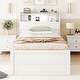 preview thumbnail 3 of 8, Twin Size LED Platform Bed with Trundle, Wooden Bed with Storage Headboard, Kid's Bed with Drawers, LED and USB Outlets, White
