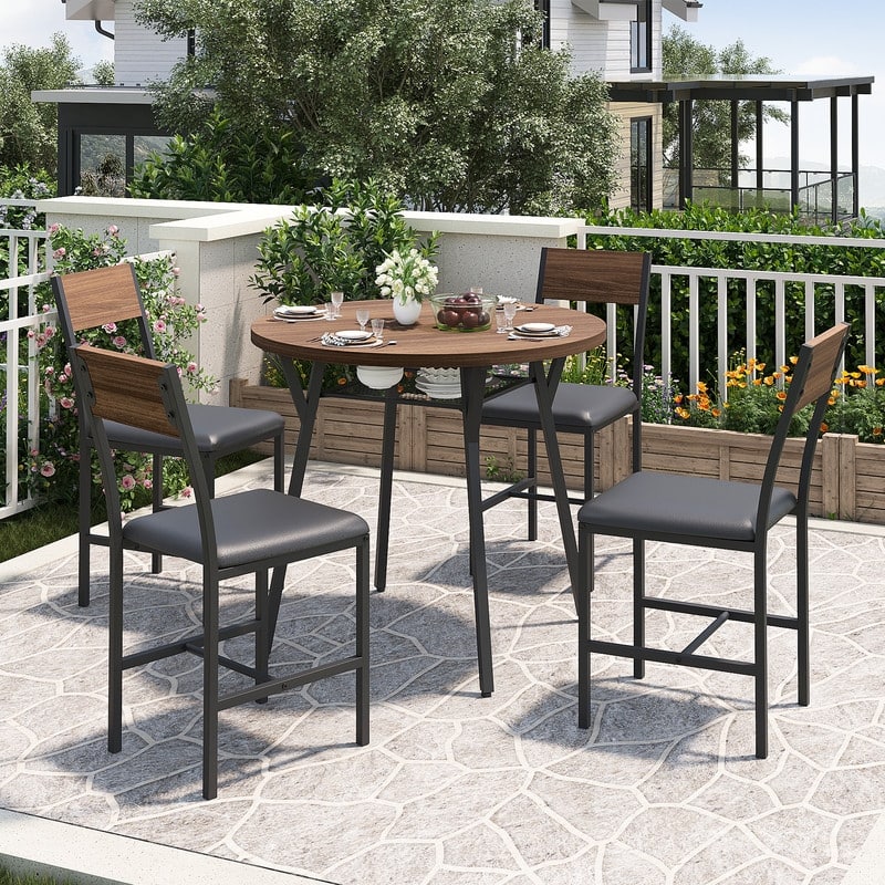 34" Round Dining Table Set with 34.5"H Dining Chair for 4 Person