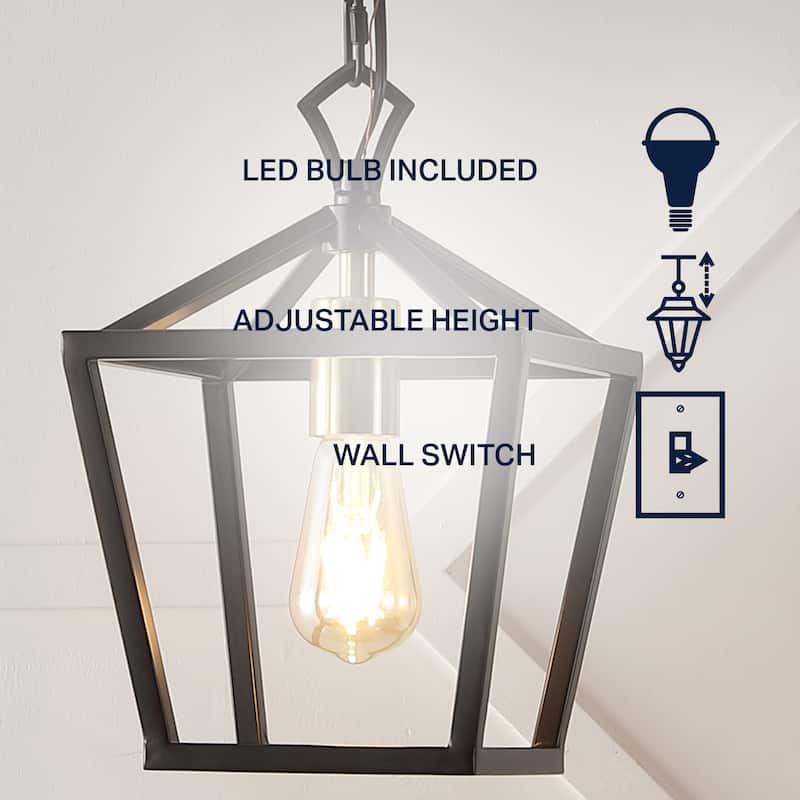 Virginia 8" 1-Light Vintage Farmhouse Iron Chain Pagoda LED Pendant, by JONATHAN Y