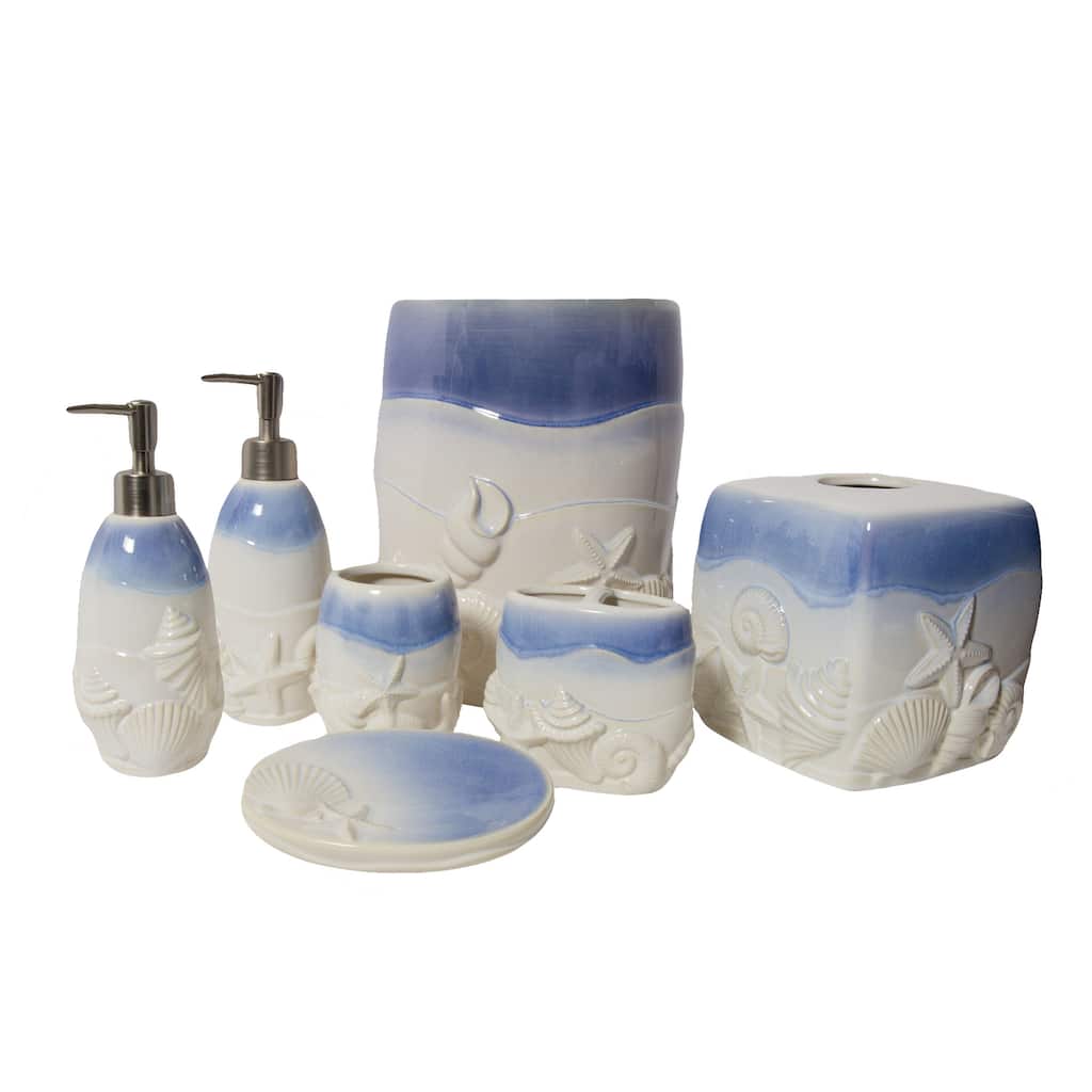 Sherry Kline 7-piece Ceramic Blue Shell Coastal Bath Accessory Set - NATURAL/BLUE