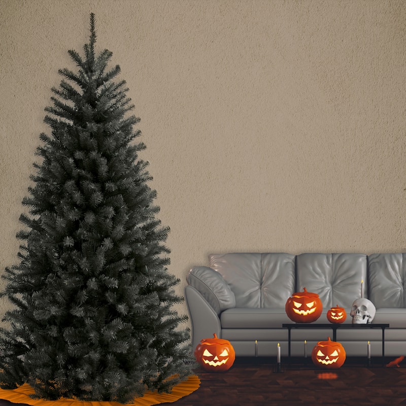 National Tree Company Halloween North Valley Spruce Black Tree, 7.5 feet