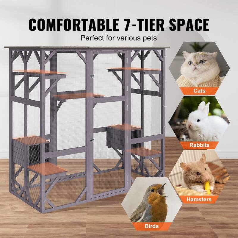 VEVOR 4 & 7 Tier Large Catio Detachable Metal Enclosure 35.4x23.6x51" & 71.2x34.6x66.5" with Platforms & Resting Area