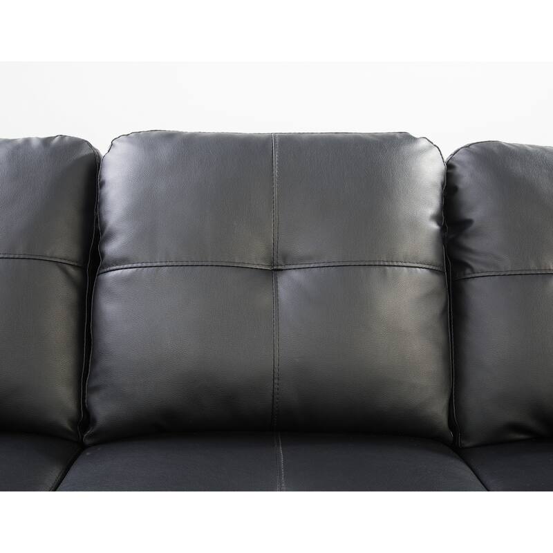Faux Leather Sectional Sofa with Ottoman, Black