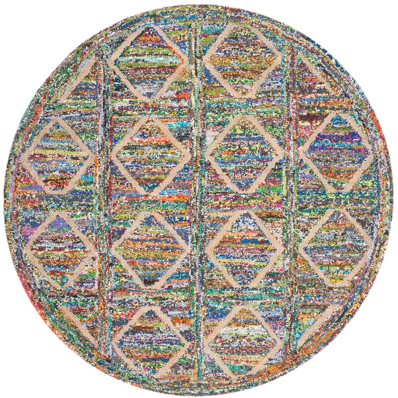 SAFAVIEH, Handmade Nantucket Gudfinna Contemporary Cotton Rug - 6' Round - Multi