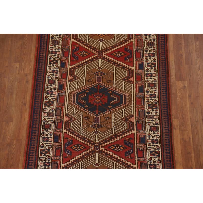 Ardebil Persian Vintage Runner Rug Hand-Knotted Wool Carpet - 3'6"x 10'8"