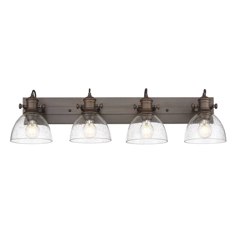 Yep by Golden Lighting Hines 4-light Vanity in Rubbed Bronze and Seeded Glass