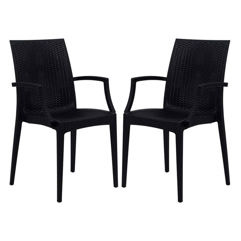 LeisureMod Mace Weave Design Outdoor Patio Armchair (Set of 2) - Black