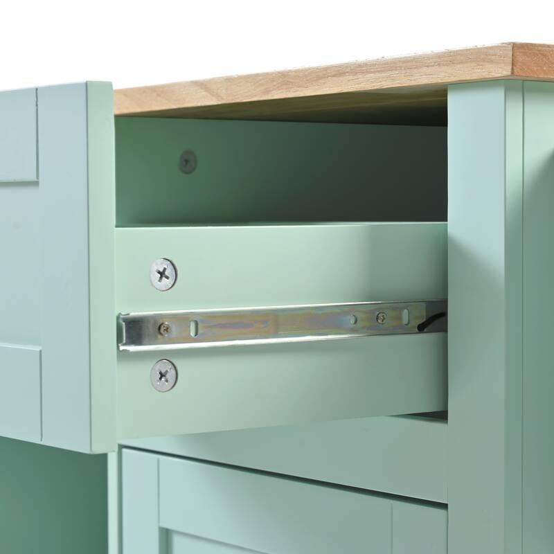 Roomfitters Kitchen Cart with Rubber wood Drop-Leaf Countertop, 5-Wheel Kitchen Island with Storage Cabinet & 3 Drawers