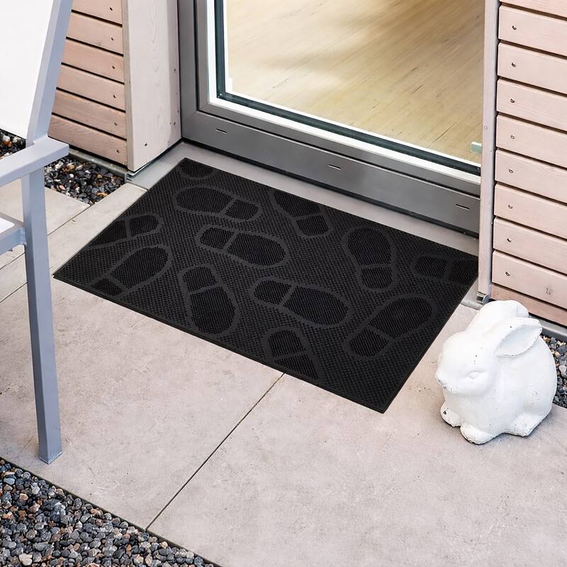 Outdoor Front Door Mat 30x18 Rubber Shoeprint - 18 W x 30 L x 1/8 H