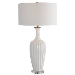 Glossy Fluted Ceramic Base Table Lamp with Drum Shade - 34" - White ...