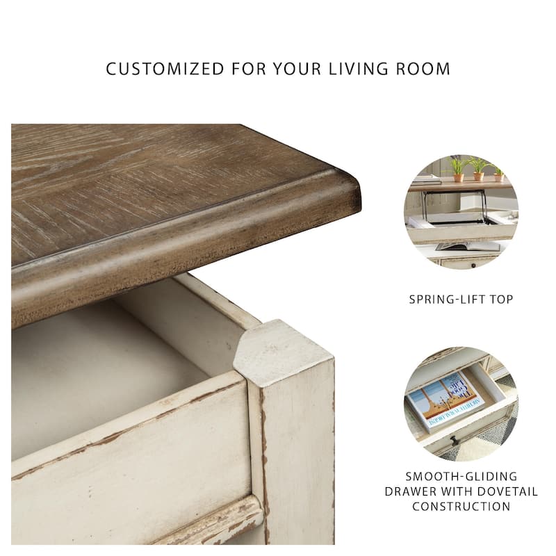 Realyn White/Brown Traditional Lift Top Cocktail Table
