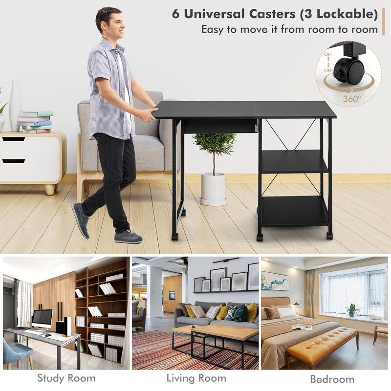 Costway Rolling Computer Desk Folding Writing Office Desk Storage