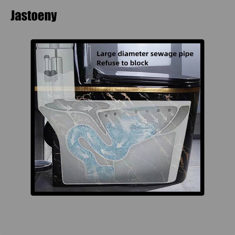 Jastoeny Black Large Pipe Ceramic One Piece Toilet with Seat