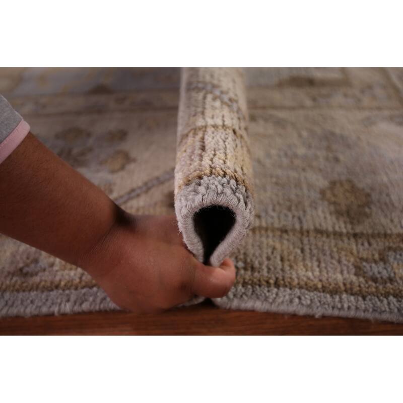 Gray Oushak Indian Area Rug Handmade Transitional Wool Carpet - 8'1"x 9'10"