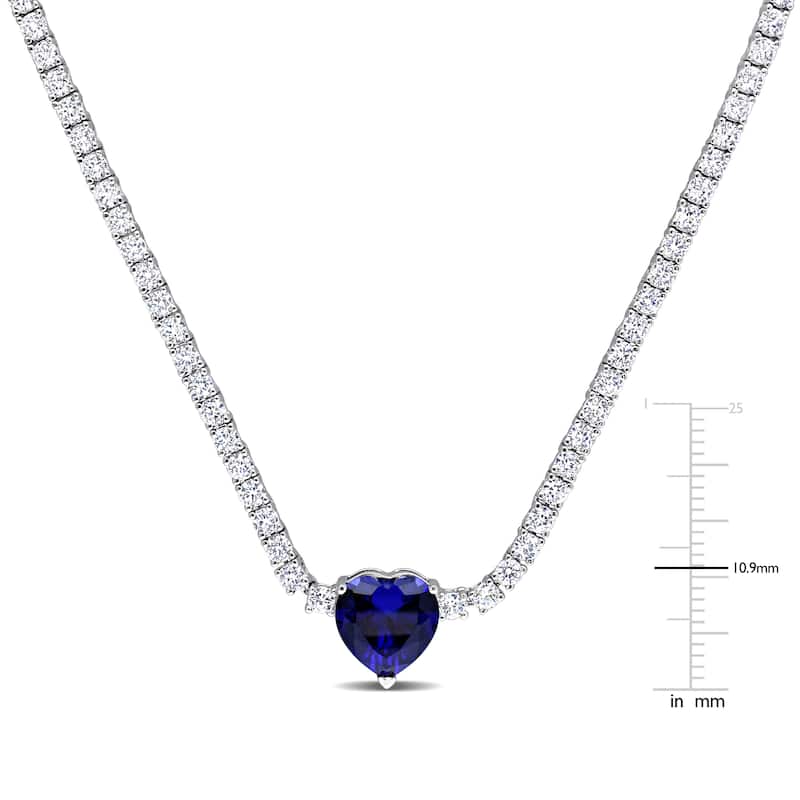 Miadora Created Blue and Created White Sapphire Heart Necklace in Sterling Silver