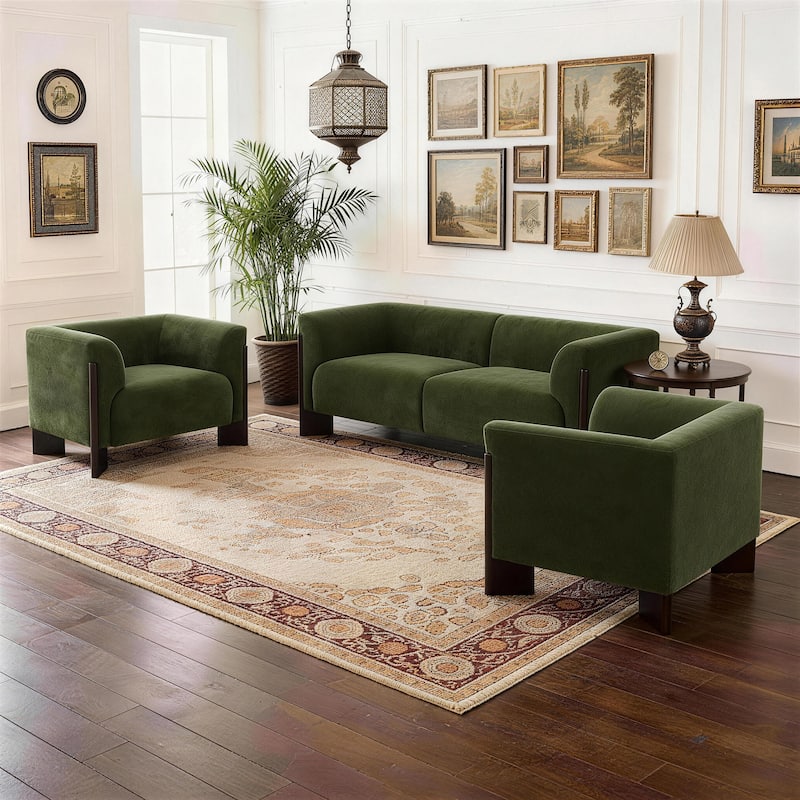 3-Piece Chenille Living Room Set with Loveseat and Accent Chairs