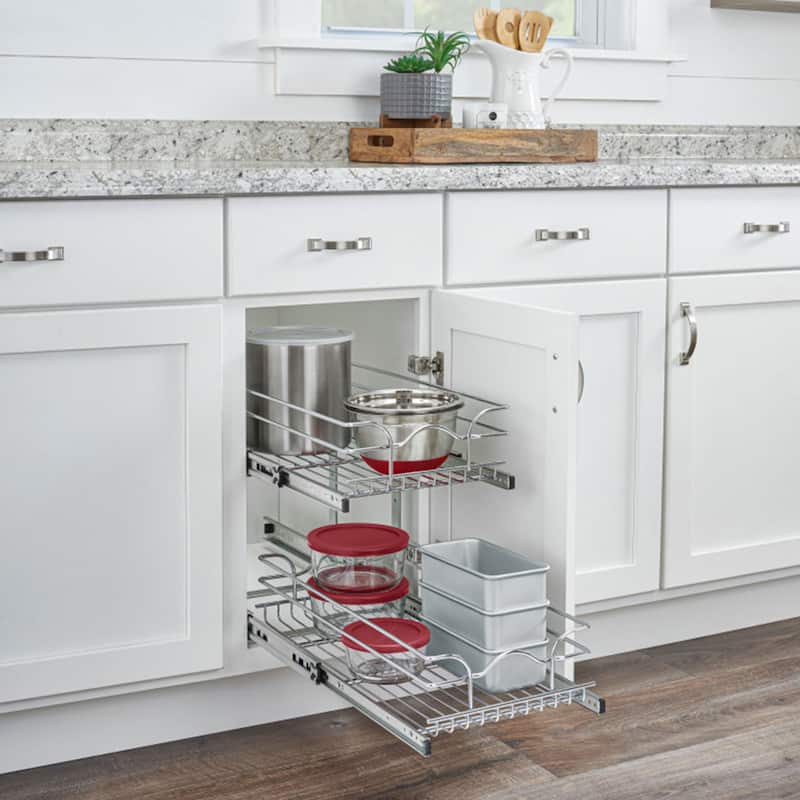 Rev-A-Shelf Pullout 2-Tier Basket Organizer for Kitchen Cabinets, 9 x 22 In, 5WB2-0922CR-1