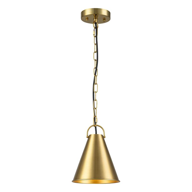 7.3" 1-Light Retro Brass Finish Pendant Light with Cone Shade for use in Bedroom, Kicthen Island